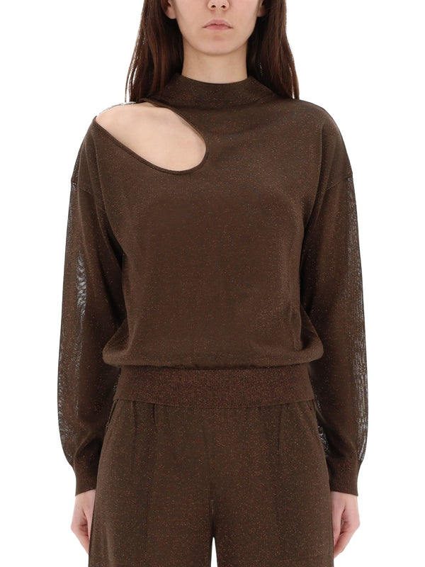 Jersey With Cut-Out Brown Viscose Tops