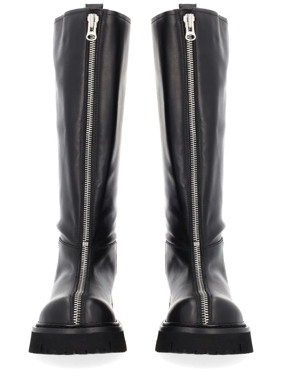 Black Leather Zipper Boots
