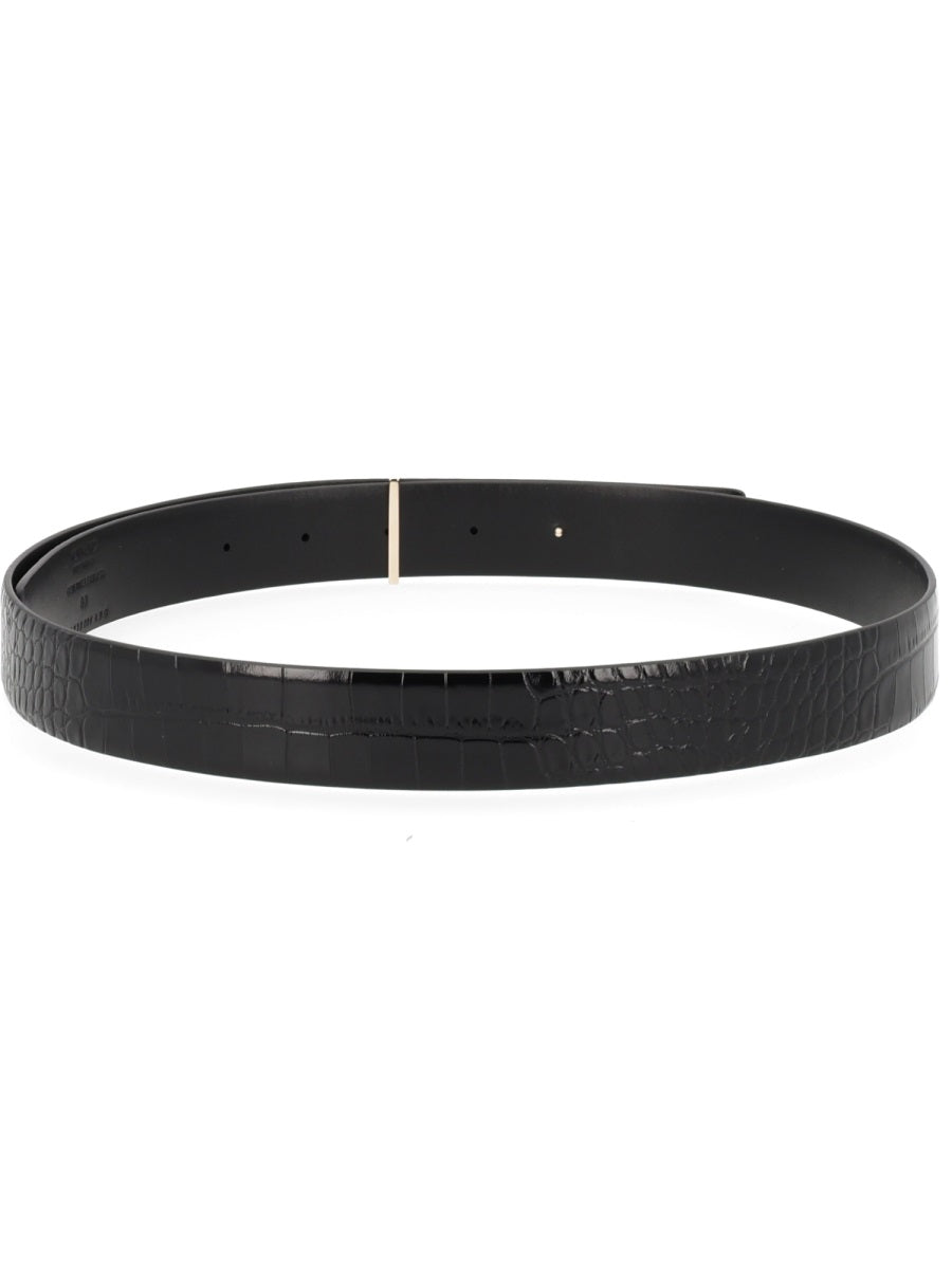 Belt With Buckle T Black Leather