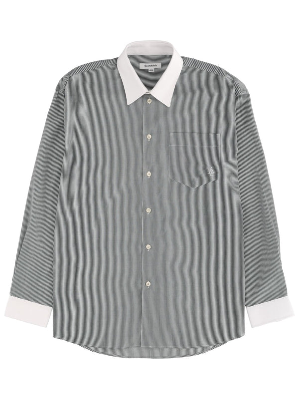 Logo Striped Shirt Green Cotton