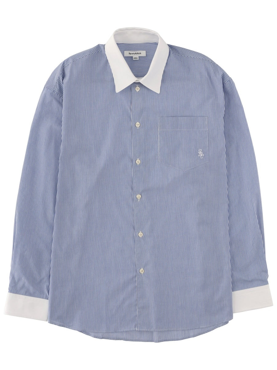 Logo Striped Shirt Blue Cotton