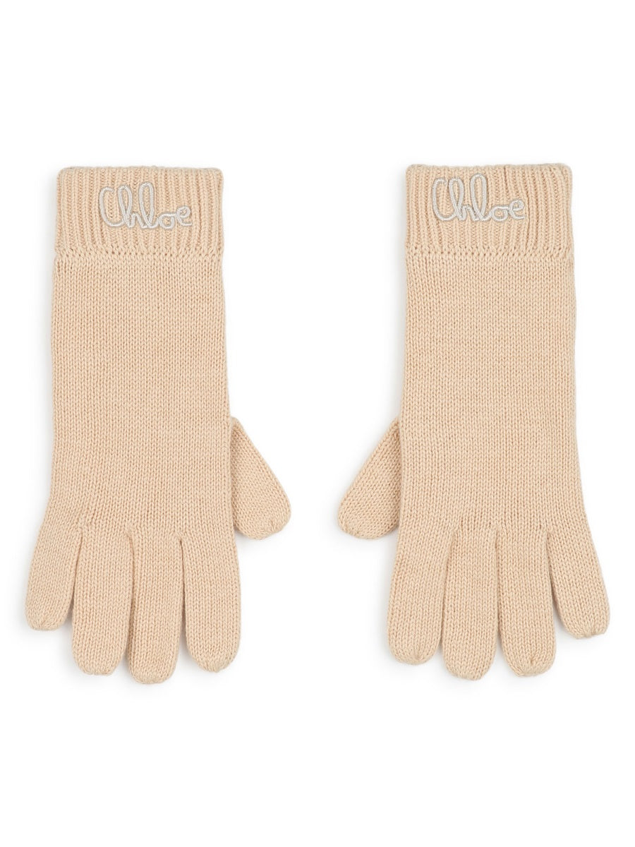 Gloves With Logo Beige Cotton