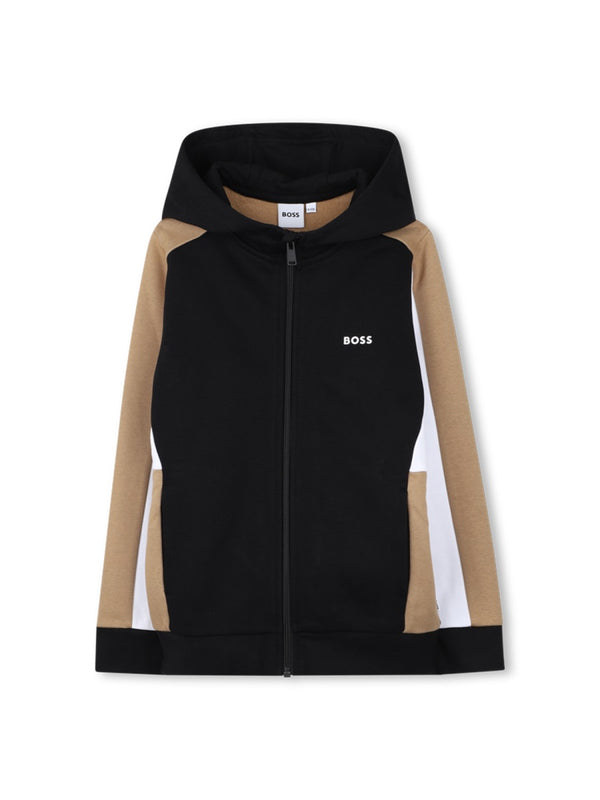 Hooded Cardigan Black Cotton Polyester Jumpers
