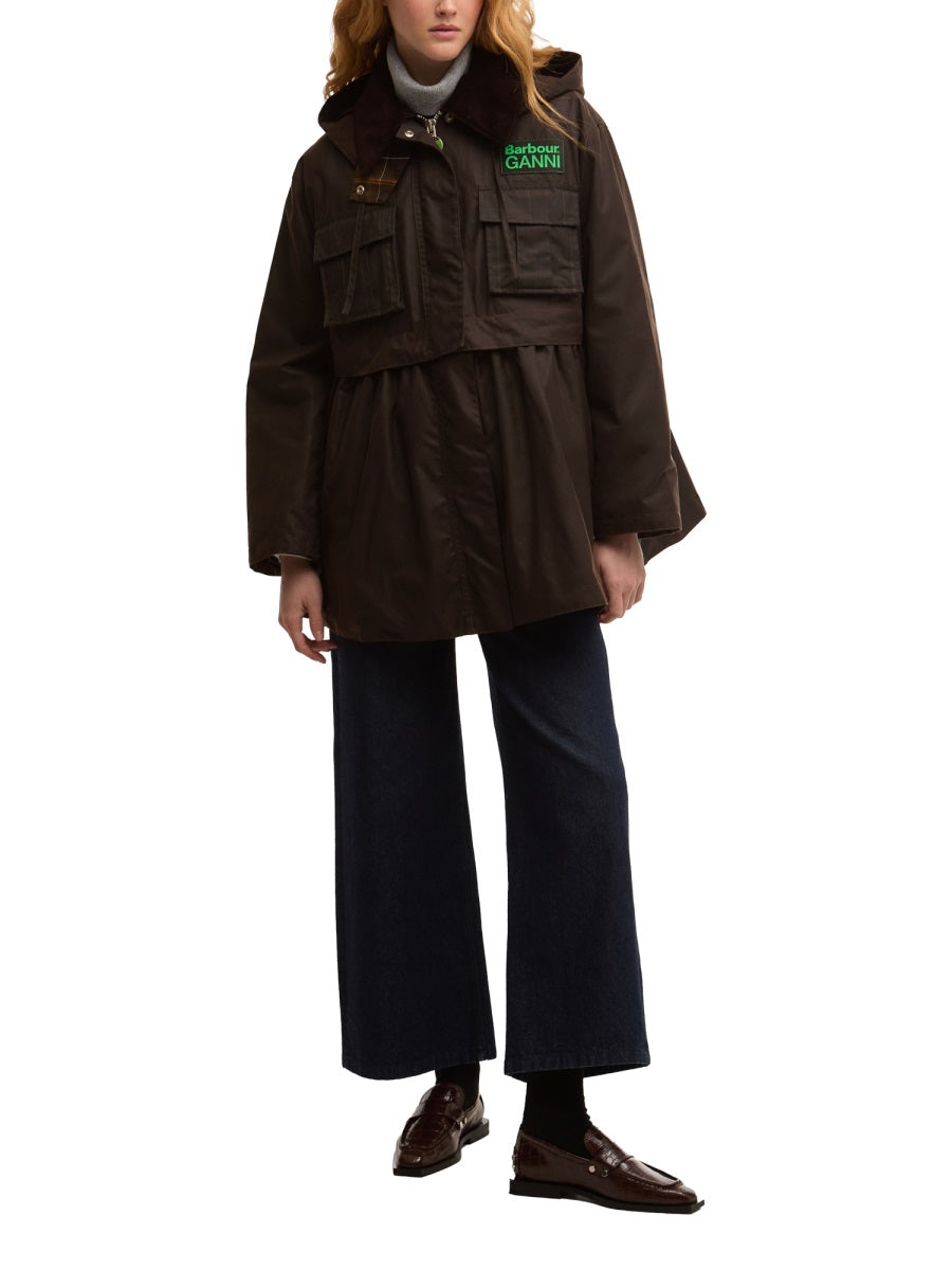 Barbour X Ganni Coat Brown Waxed Cotton Jacket