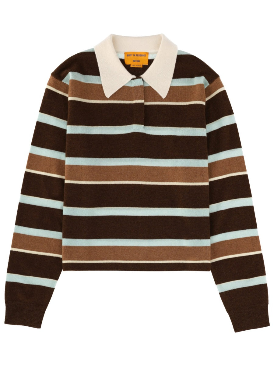 Cropped Stripe Rugby Polo Shirt Multicolour Cashmere