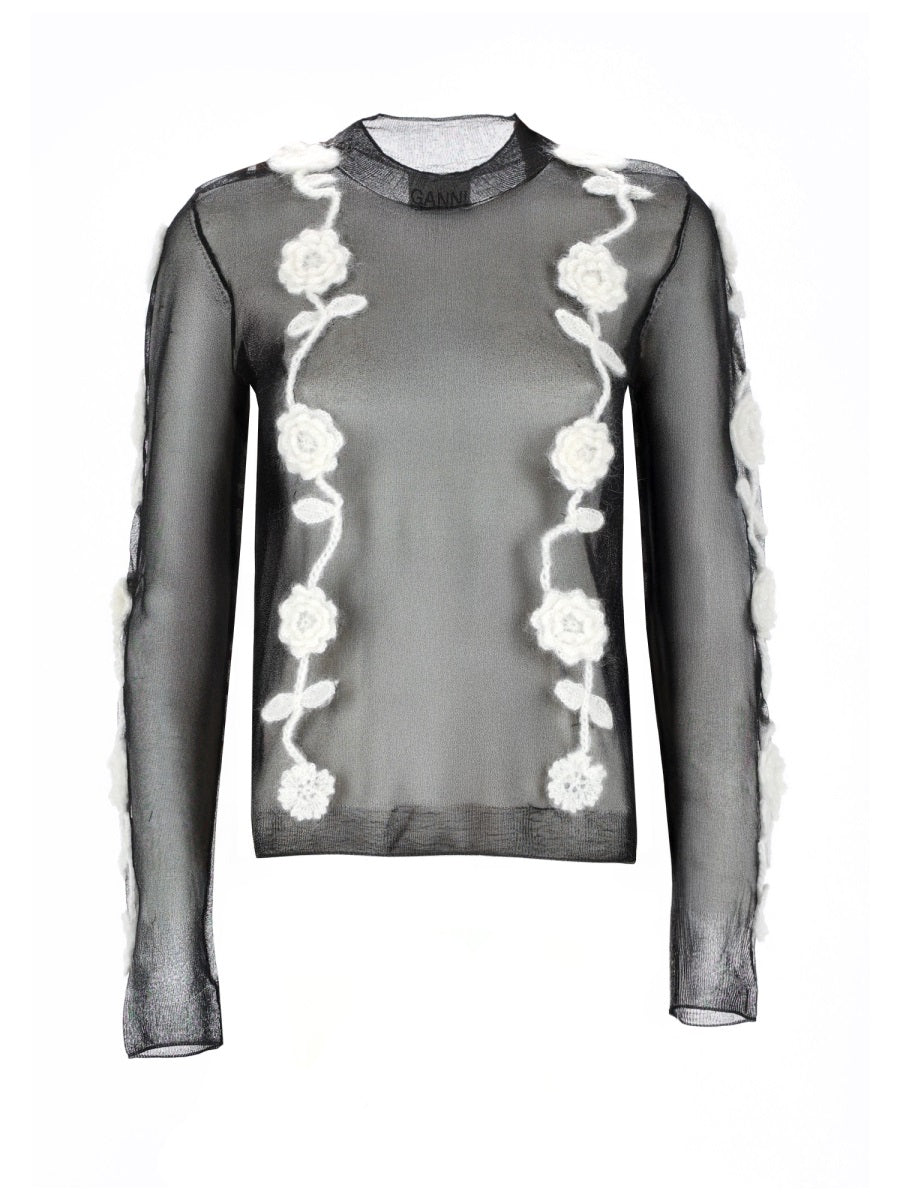 Mesh Top Black Recycled Polyamide Tops