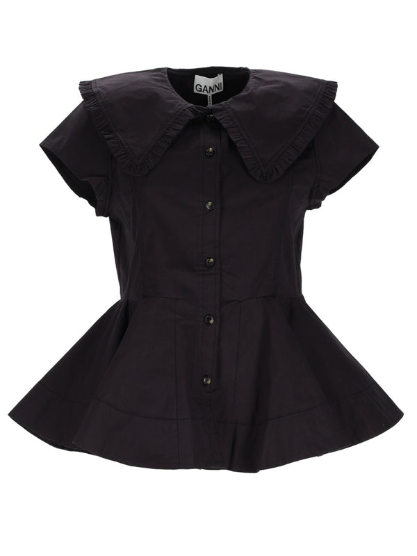 Ruffle Black Shirt Organic Cotton Elastane