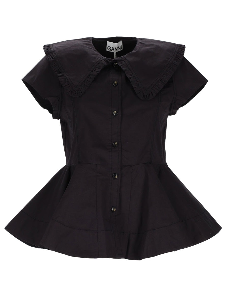 Ruffle Black Shirt Organic Cotton Elastane