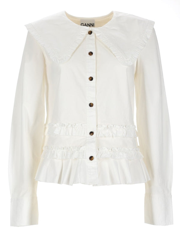 Ruffle Shirt White Organic Cotton Elastane