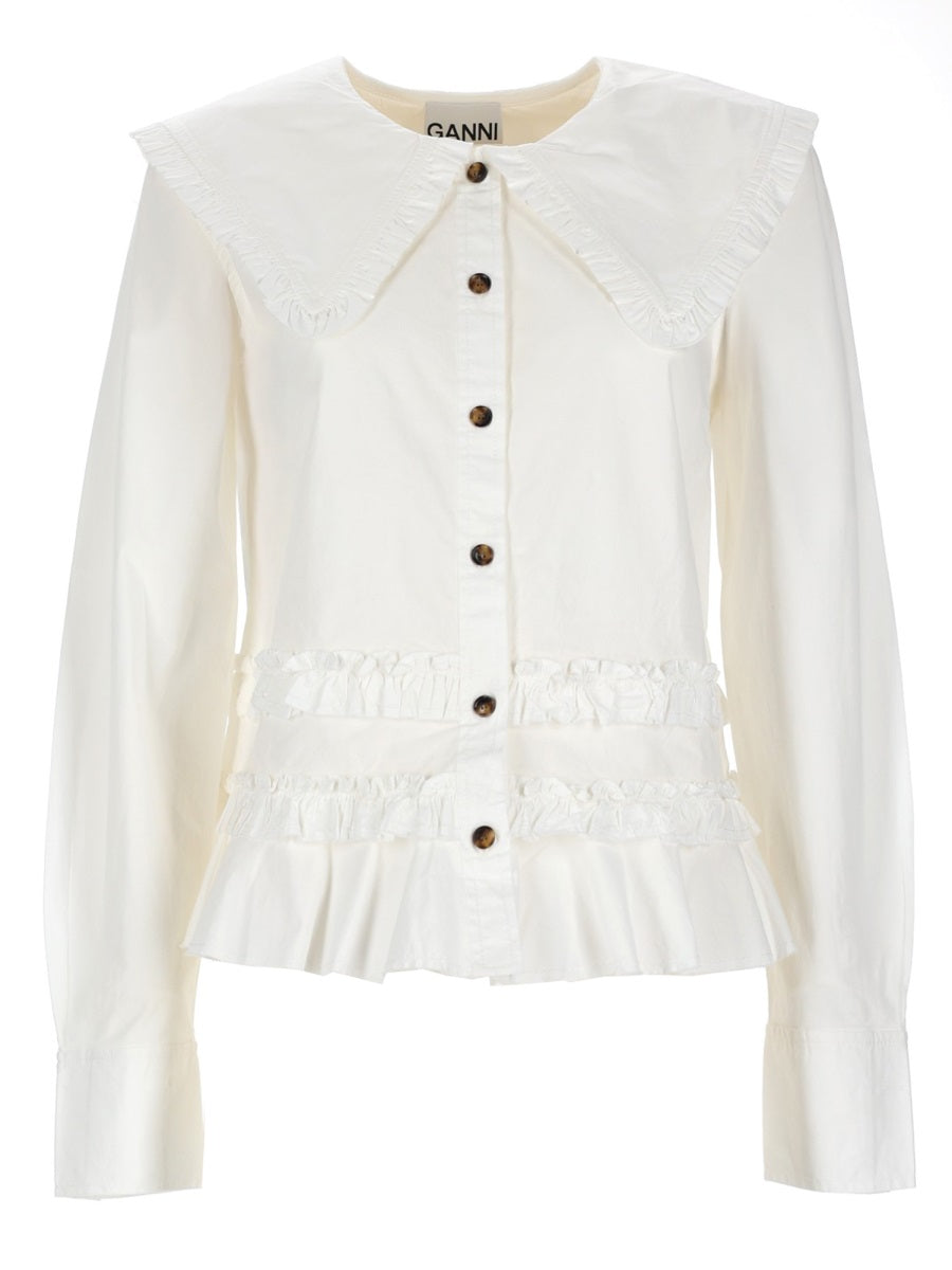 Ruffle Shirt White Organic Cotton Elastane