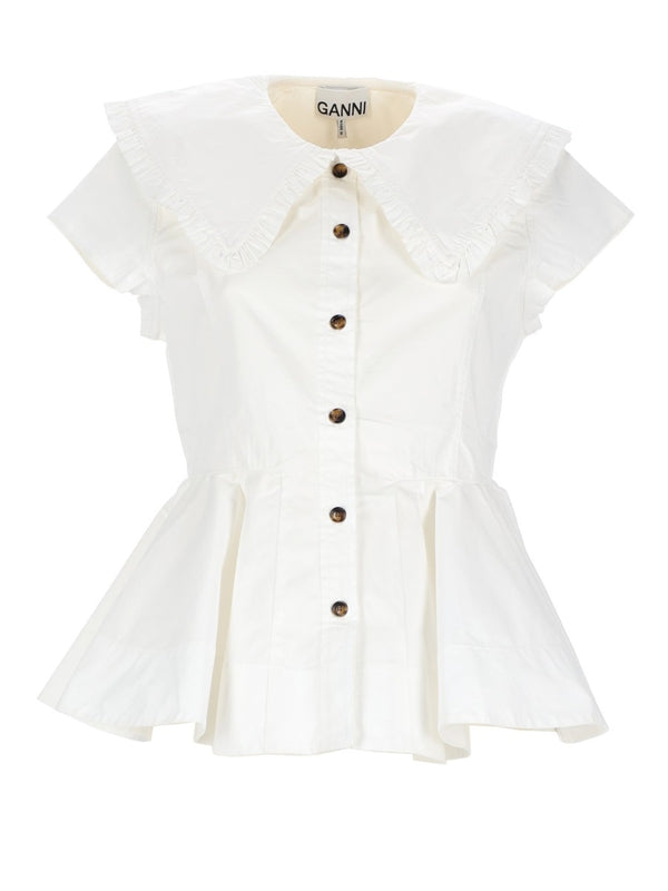 Ruffle Shirt White Organic Cotton Elastane