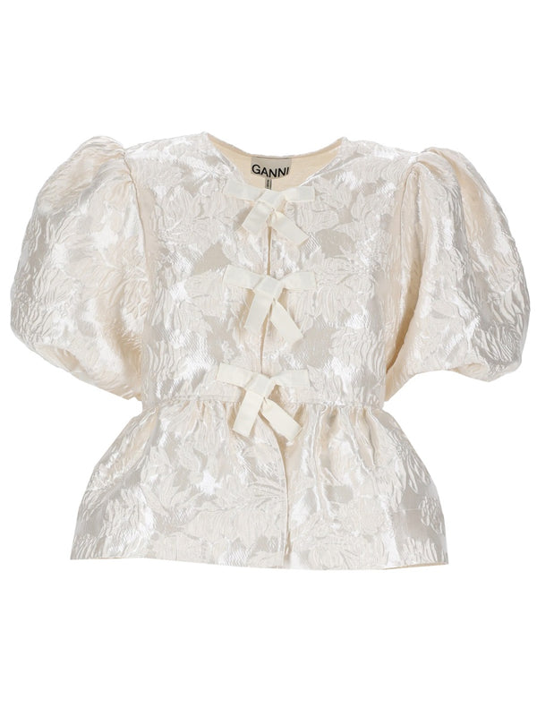 Peplum Top Ivory Recycled Polyester Tops