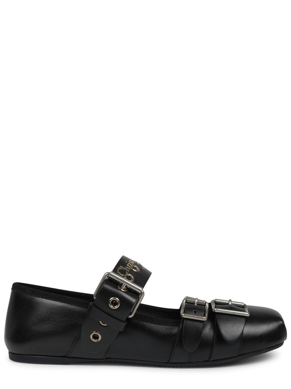 Ballet Flats Punk Black Leather