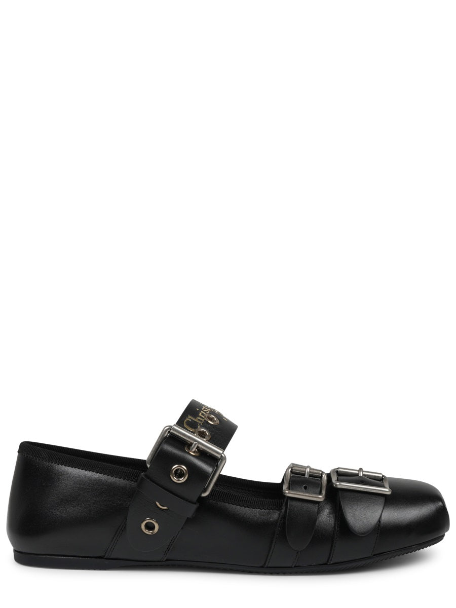 Ballet Flats Punk Black Leather