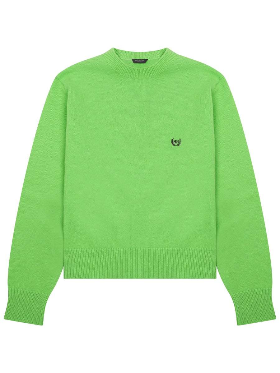 Wool Jersey With Logo Green Jumpers