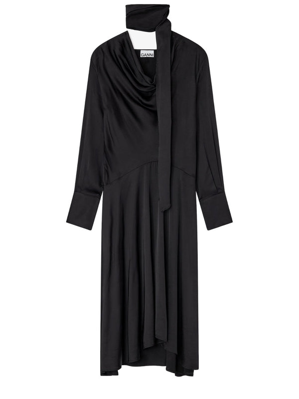 Midi Dress With Scarf Black Viscose Elastane