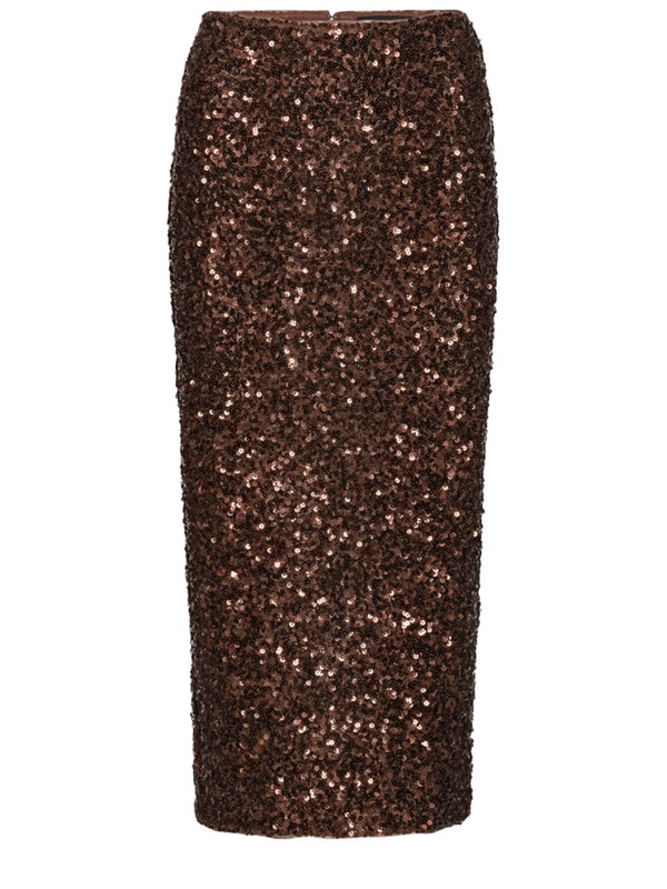 Midi Skirt With Sequins Brown Lining: Recycled Polyester
