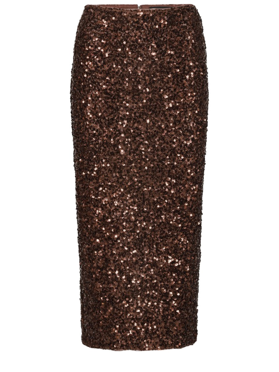 Midi Skirt With Sequins Brown Lining: Recycled Polyester