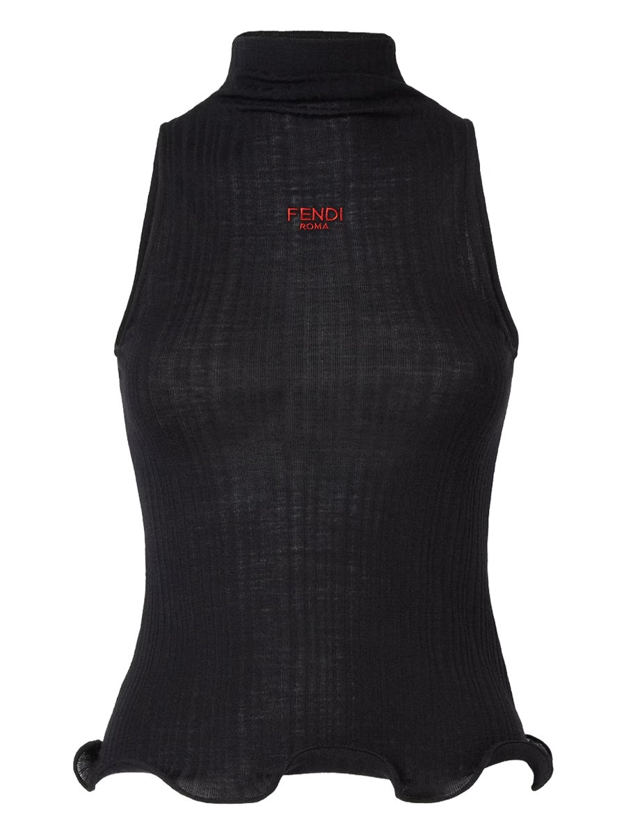 Top With Logo Black Virgin Wool Tops