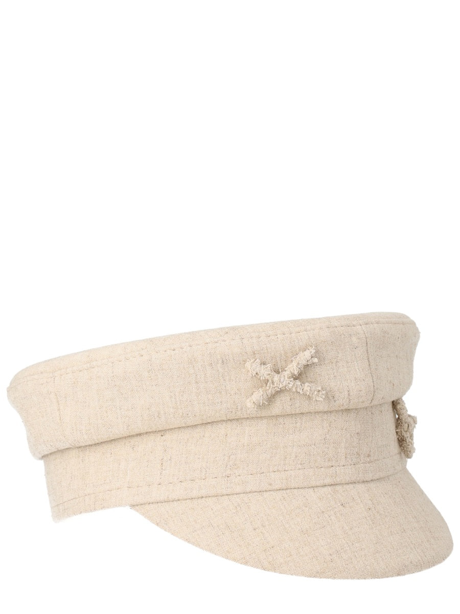Beige Baker Boy Hat Linen Viscose