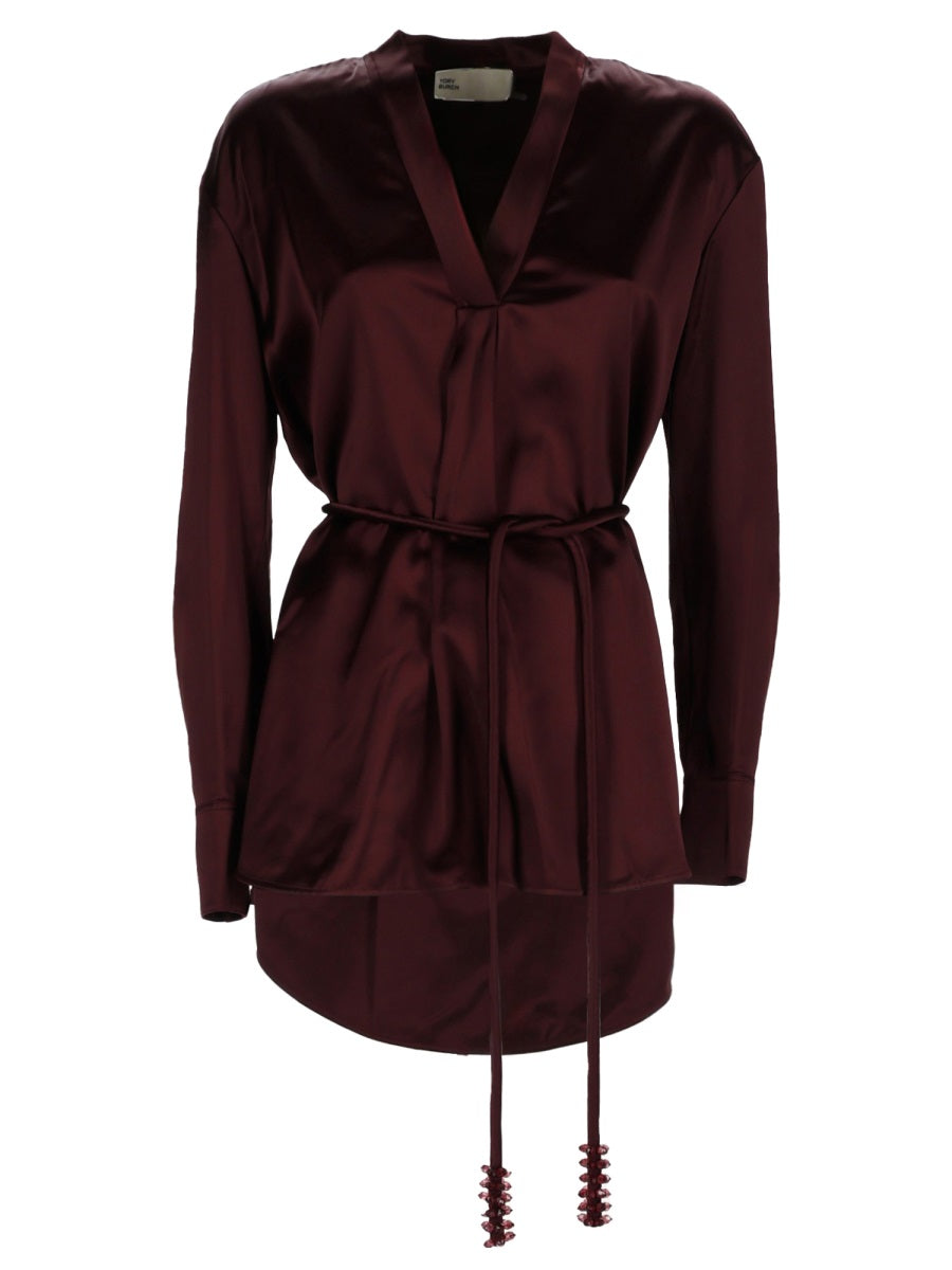 Top With Belt Bordeaux Viscose Tops