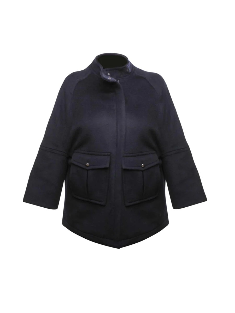 Wool Jacket Blue Polyamide Polyester Trench & Raincoats