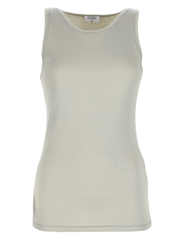 Thin Ribbed Top Green Cotton Elastane Tops