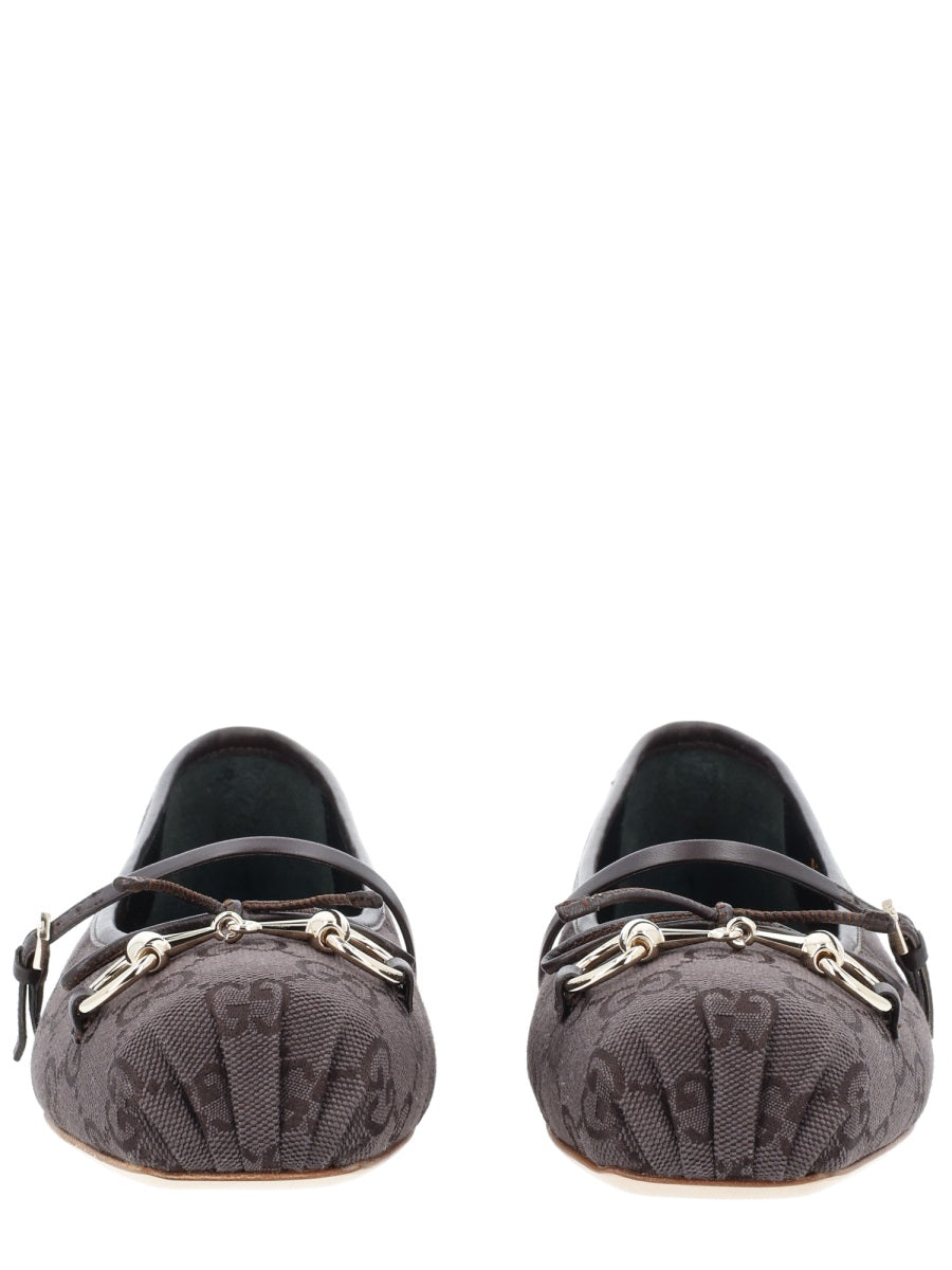 Ballerina Flats With Horsebit Detail Brown Cotton