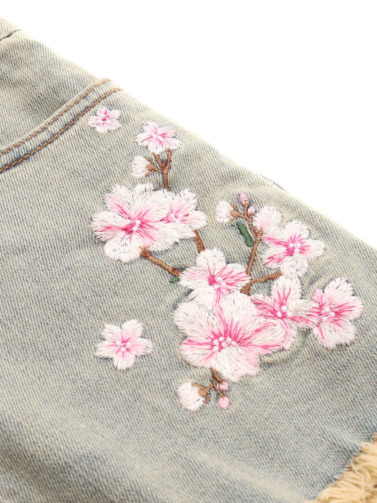PEACH BLOSSOM PRINTED DENIM SHORTS Grey Cotton Polyester Elastan