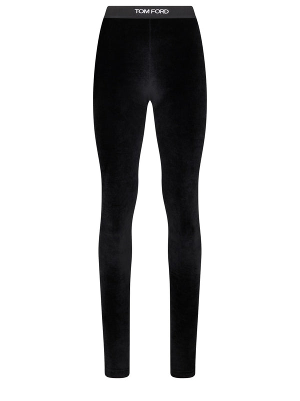 Logo Leggings Black Triacetate Trousers