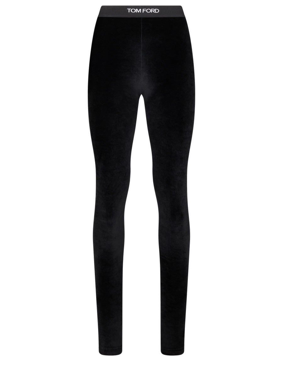 Logo Leggings Black Triacetate Trousers