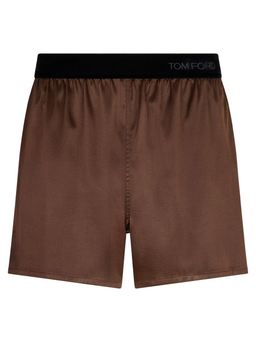 Silk Pajama Shorts Brown