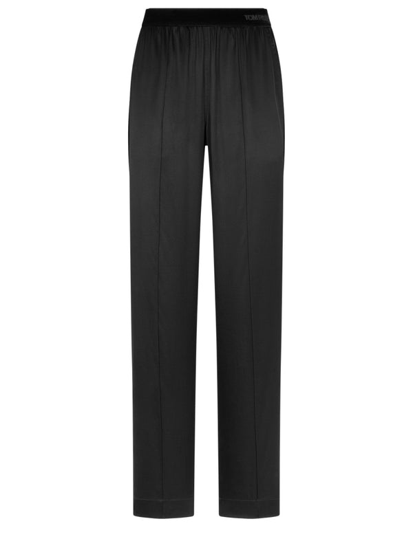 Silk Pajama Pants Black - Elastane Trousers