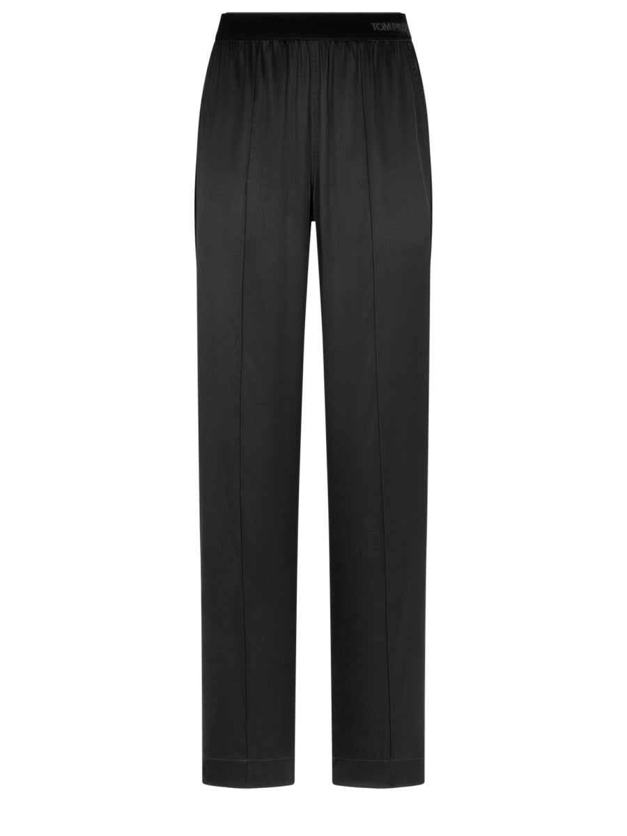 Silk Pajama Pants Black - Elastane Trousers