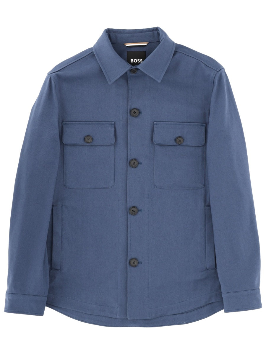 Comfort Fit Overshirt Blue Cotton Jacket