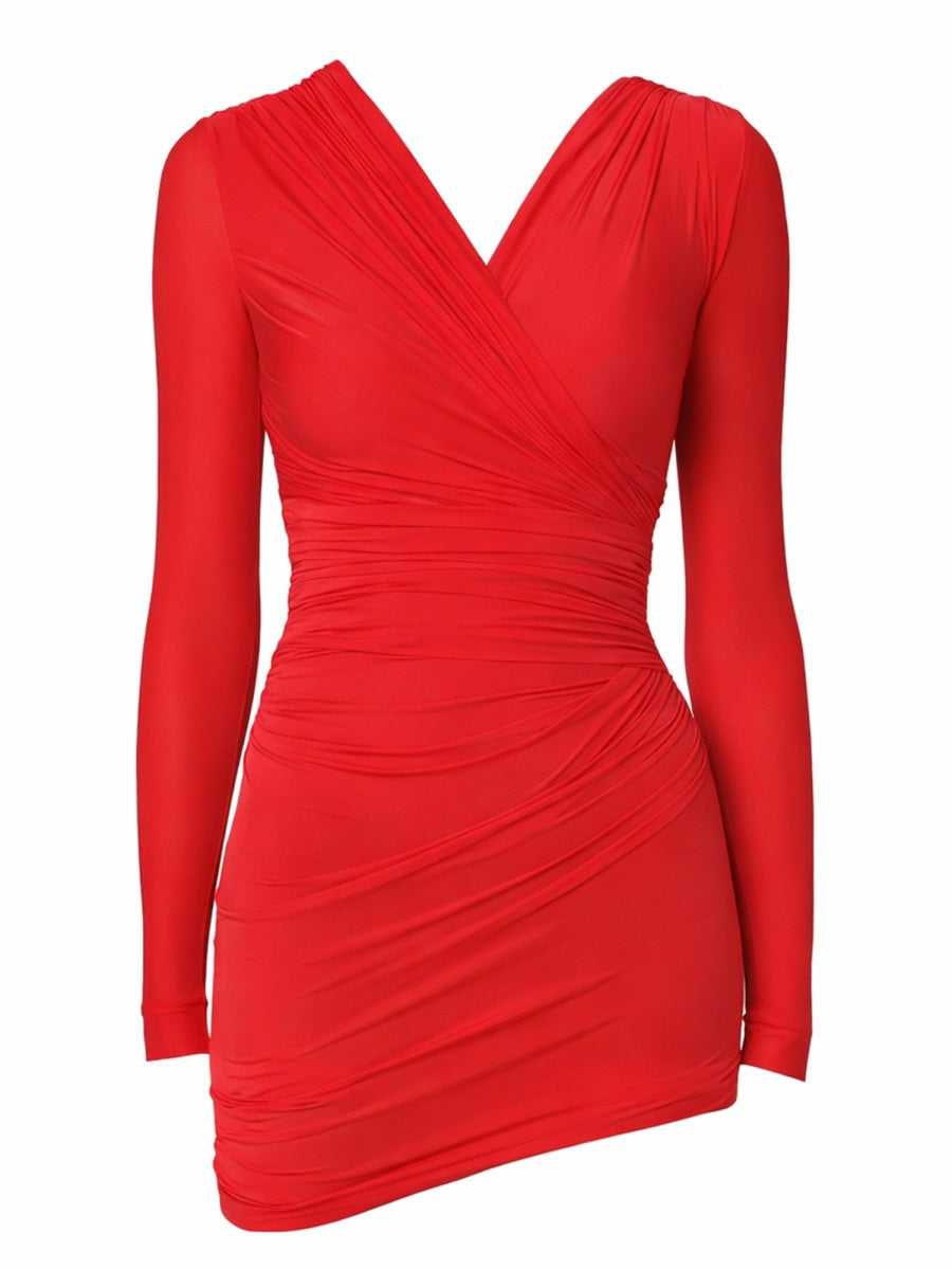 Dress Draped Mini Red Polyester