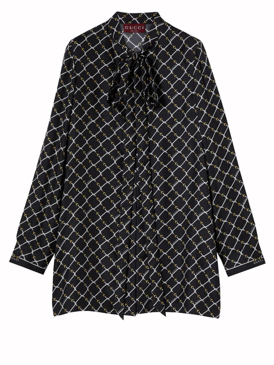 Silk Twill Printed Dress Black