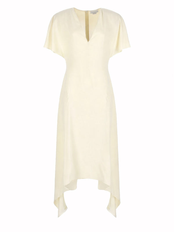 V-Neck Midi Dress White Acetate Viscose