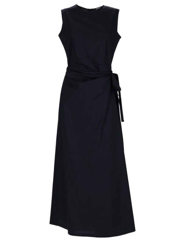 Midi Dress With Drape Blue Cotton