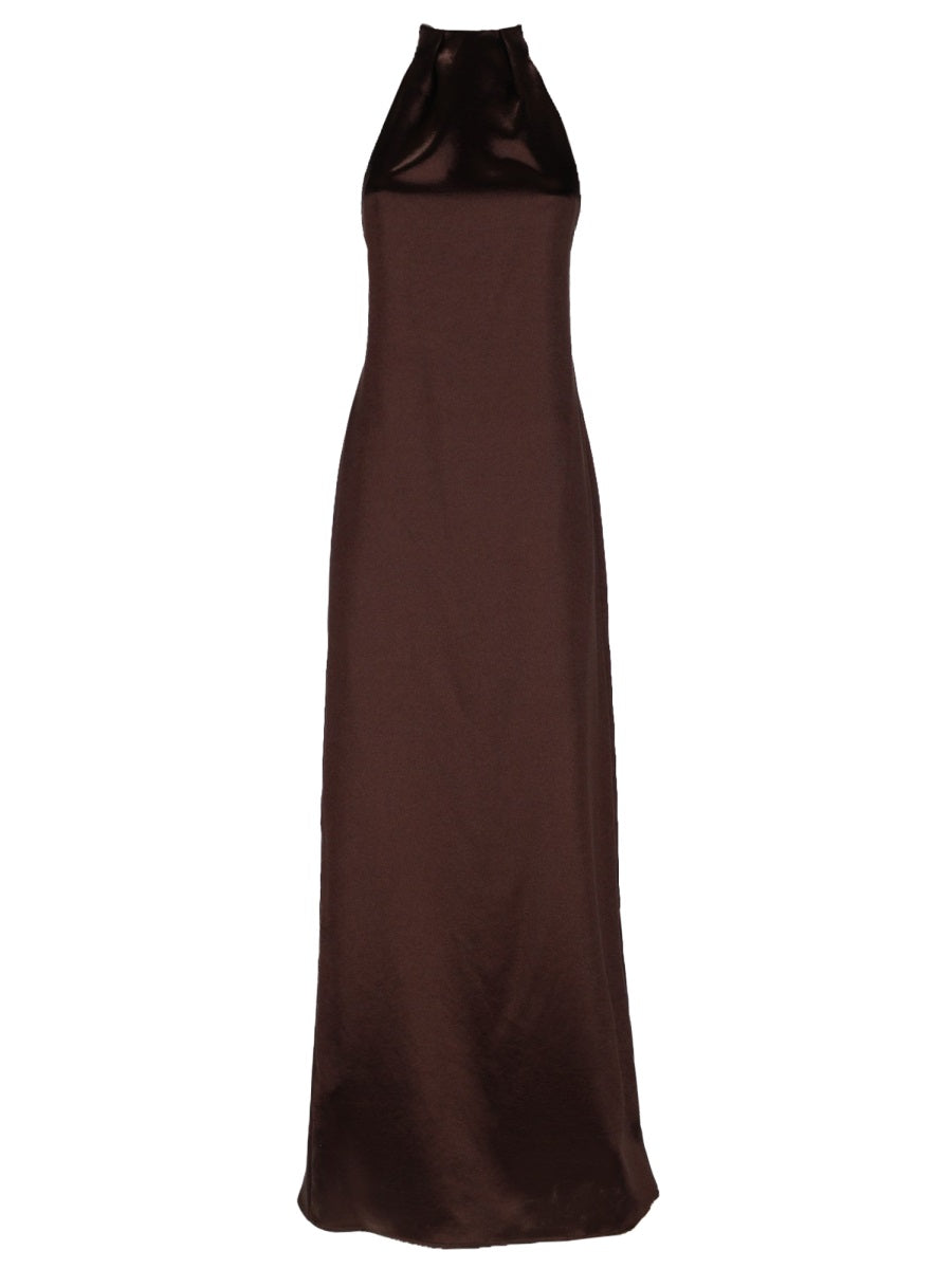 Sleeveless Long Dress Brown Polyester