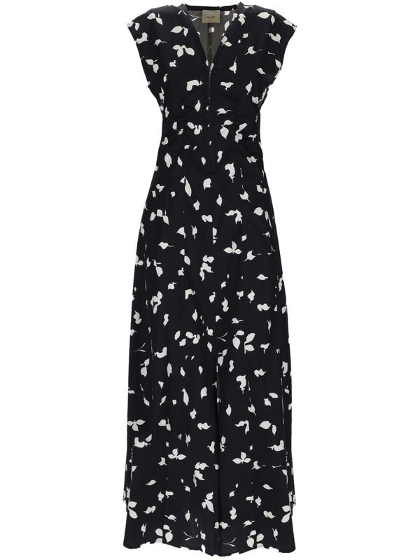 V-Neck Long Dress Black Cotton