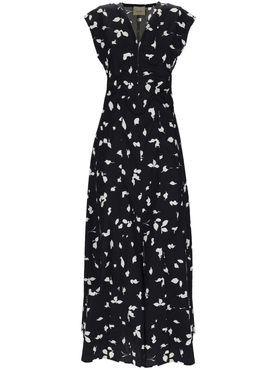 V-Neck Long Dress Black Cotton