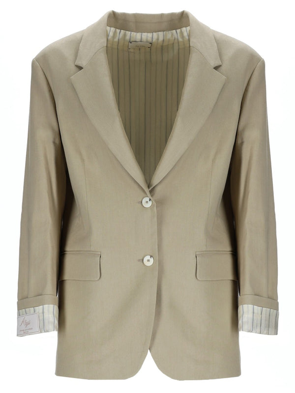 Linen Blend Blazer Beige Viscose Jacket
