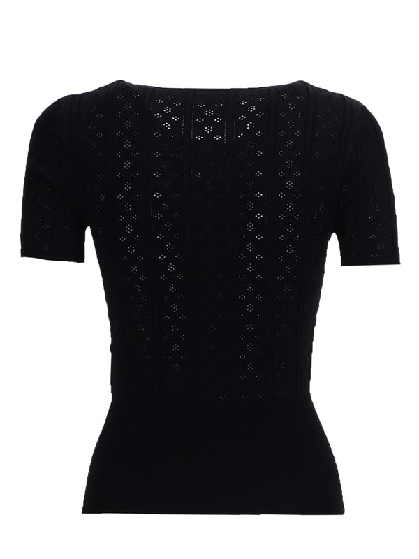 T-Shirt Pointelle Black Viscose T-shirts