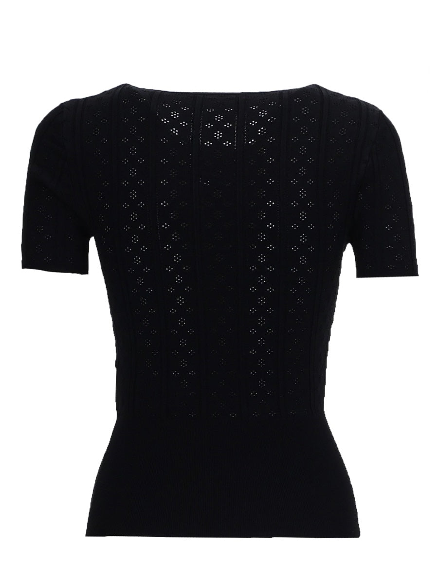 T-Shirt Pointelle Black Viscose T-shirts