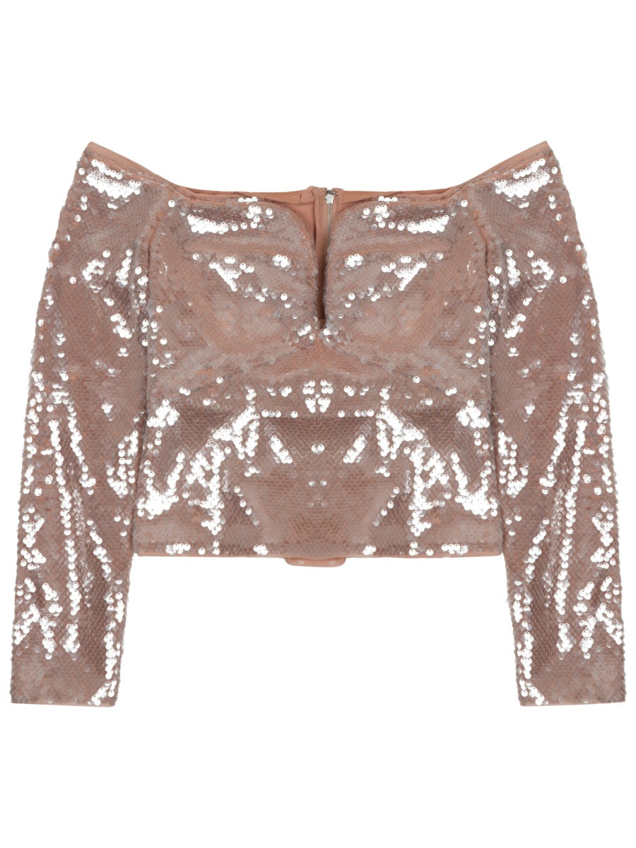 Sequined Sleeveless Top Beige Polyester Tops