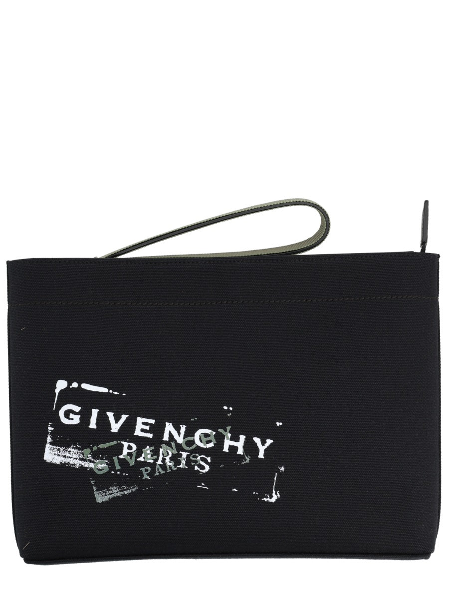 Logo Clutch Bag Black Cotton