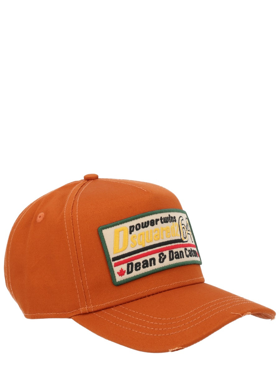 Baseball Hat With Logo Patch Orange Cotton