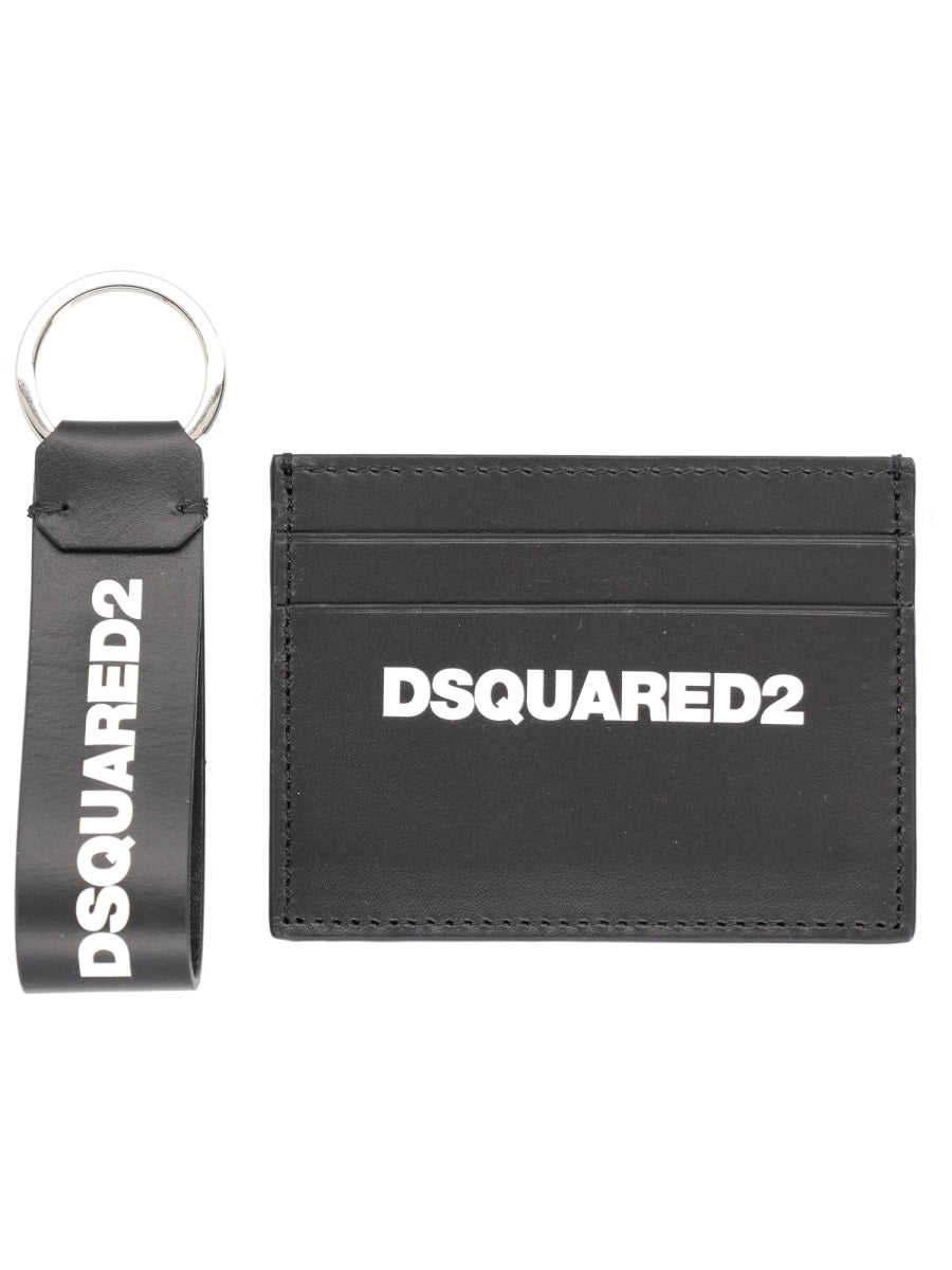 Leather Card Holder And Keychain Gift Set Black Keyrings & Chains