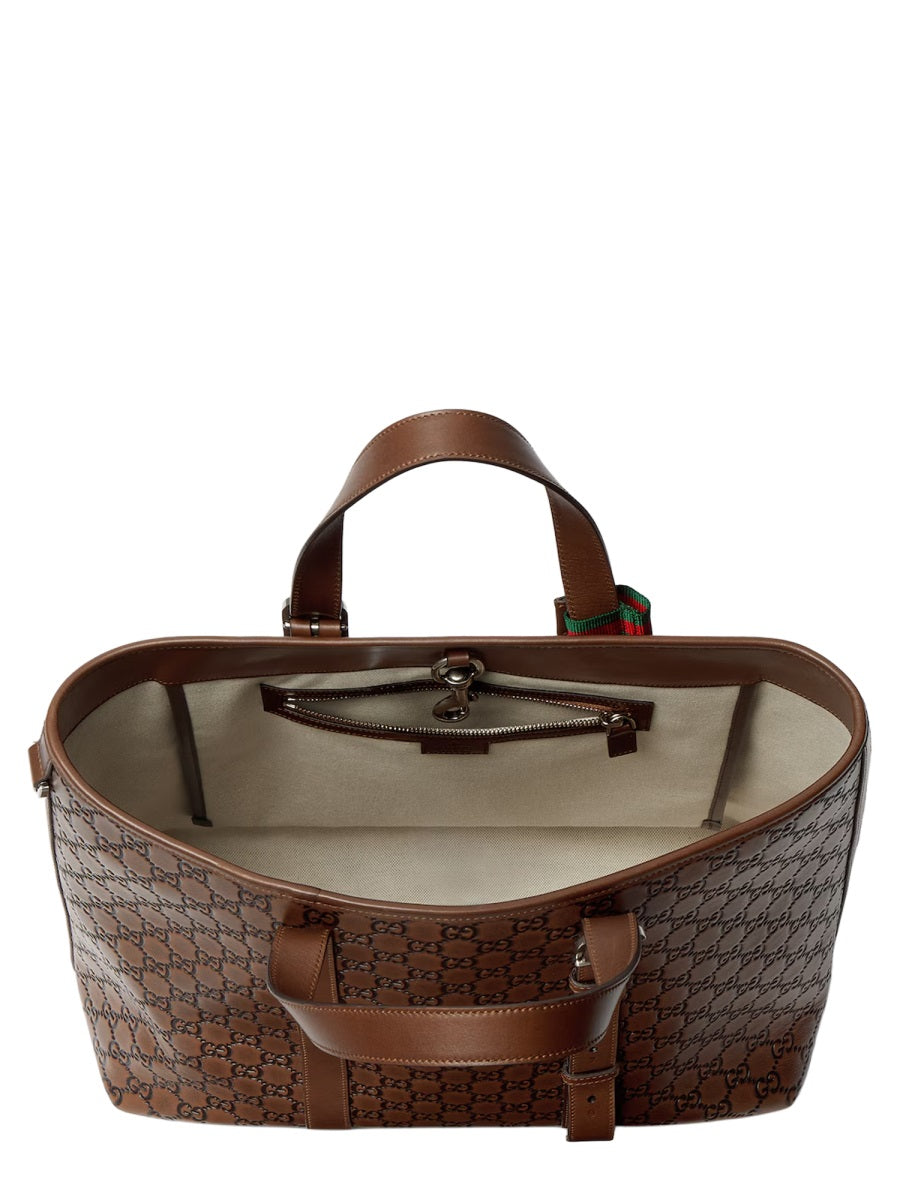 Tote Bag Gg Emblem Brown Leather Calf Handbags